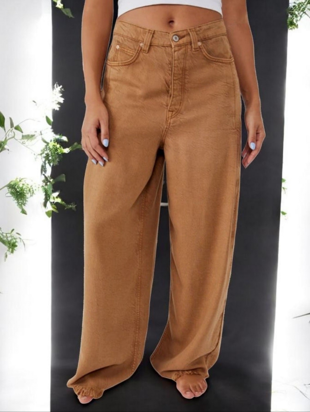 Free People We The Free Slouchy Wide Leg High-Rise Jeans In Camel